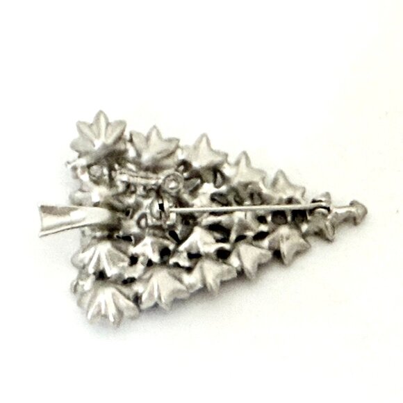 Vintage Christmas Tree Brooch/Pin Silver w/Shades of Blue/Purple Rhinestones - Picture 5 of 6